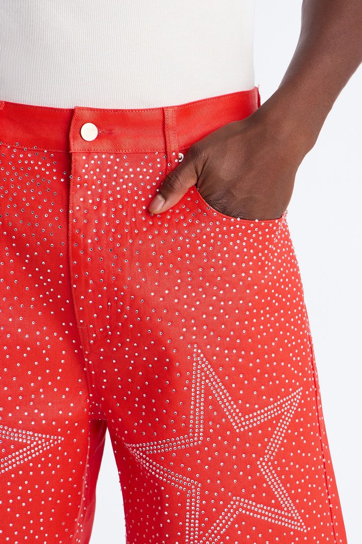 Relaxed Sidus Faux Leather Short - Red