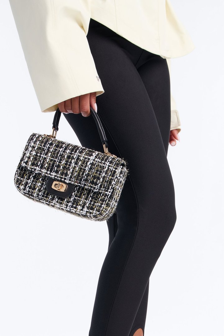 Park Avenue Girl Tweed Satchel Handbag - Black/combo