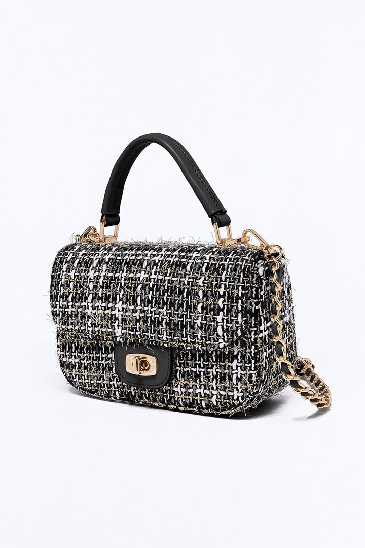 Park Avenue Girl Tweed Satchel Handbag - Black/combo