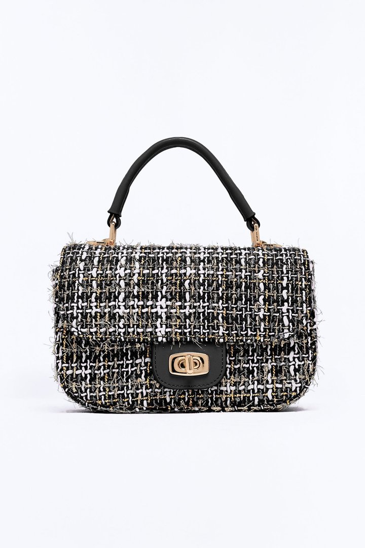 Park Avenue Girl Tweed Satchel Handbag - Black/combo