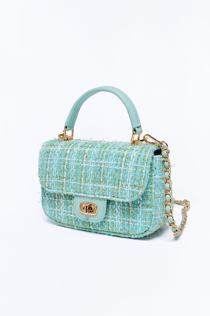 Park Avenue Girl Tweed Satchel Handbag - Blue