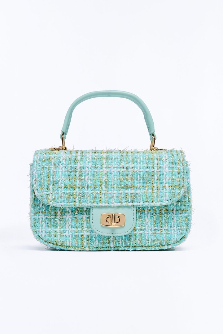 Park Avenue Girl Tweed Satchel Handbag - Blue