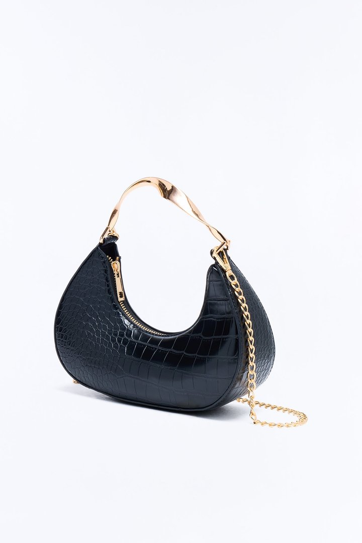 She's Twisted Faux Leather Satchel Handbag - Black