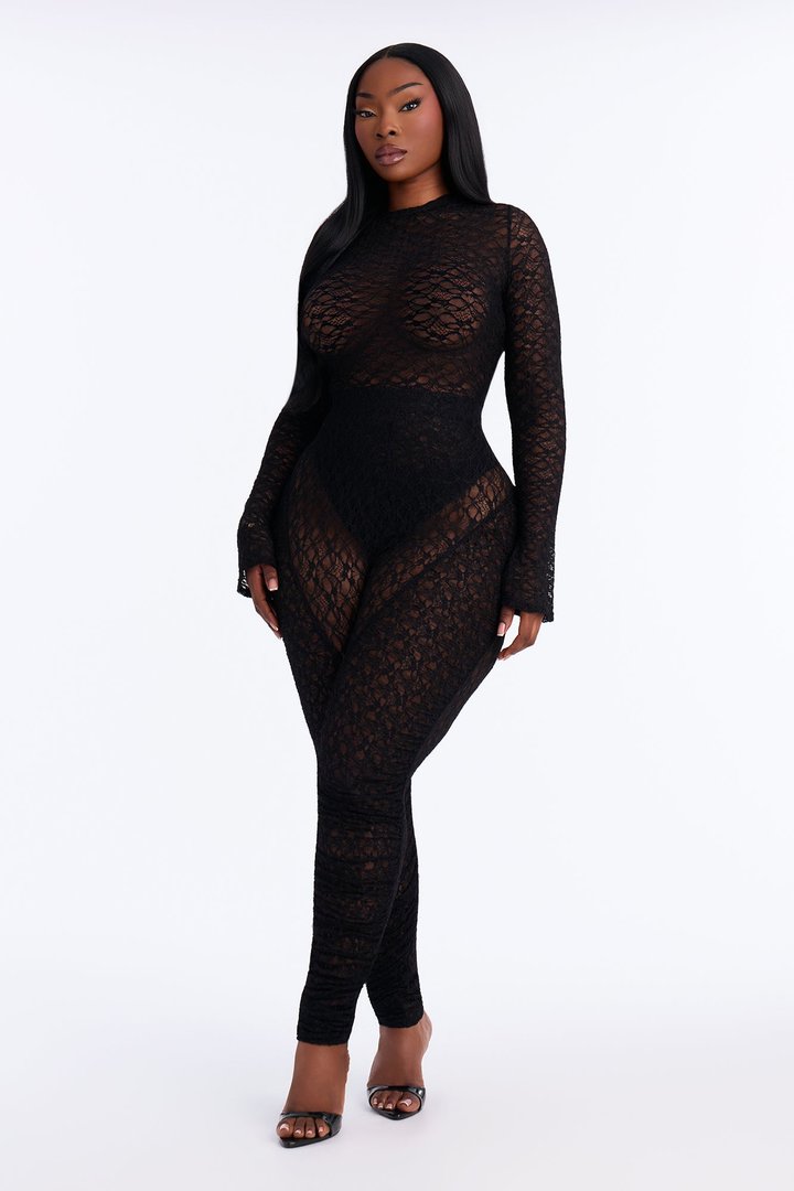 Fernanda Lace Bodysuit Pant Set - Black