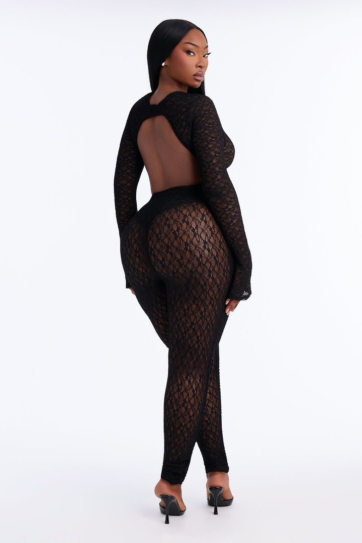 Fernanda Lace Bodysuit Pant Set - Black