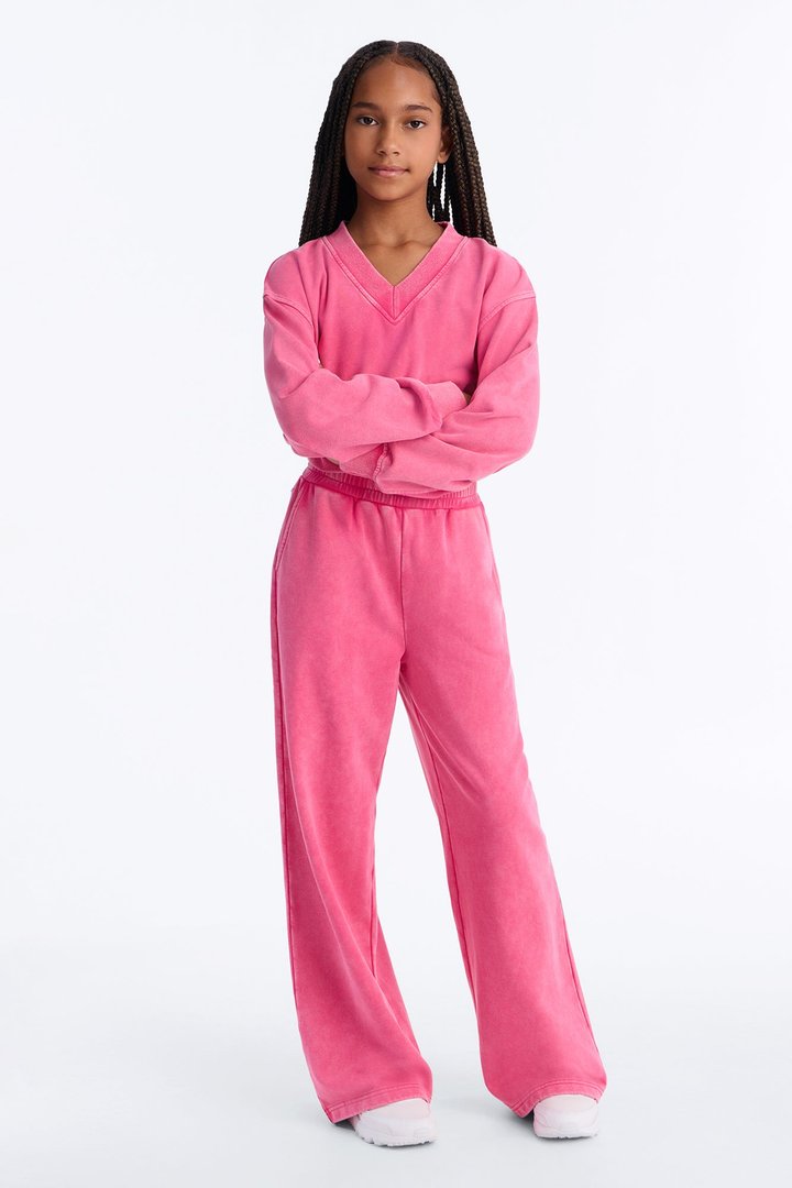 Mini Angelica Washed French Terry Pant Set - Raspberry