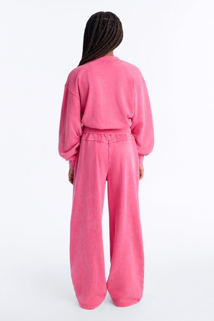 Mini Angelica Washed French Terry Pant Set - Raspberry