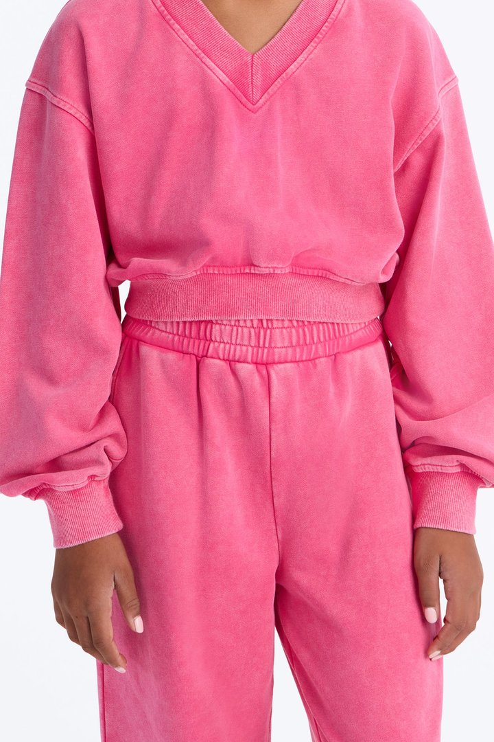Mini Angelica Washed French Terry Pant Set - Raspberry