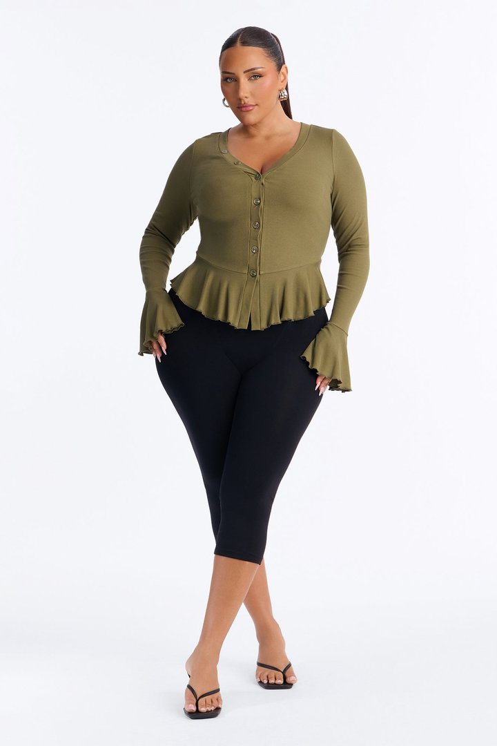 Arrow Long Sleeve Button Up Top - Olive