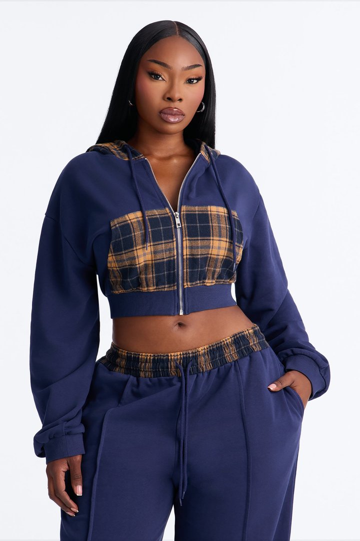 Plaid About It Pant Set - Navy