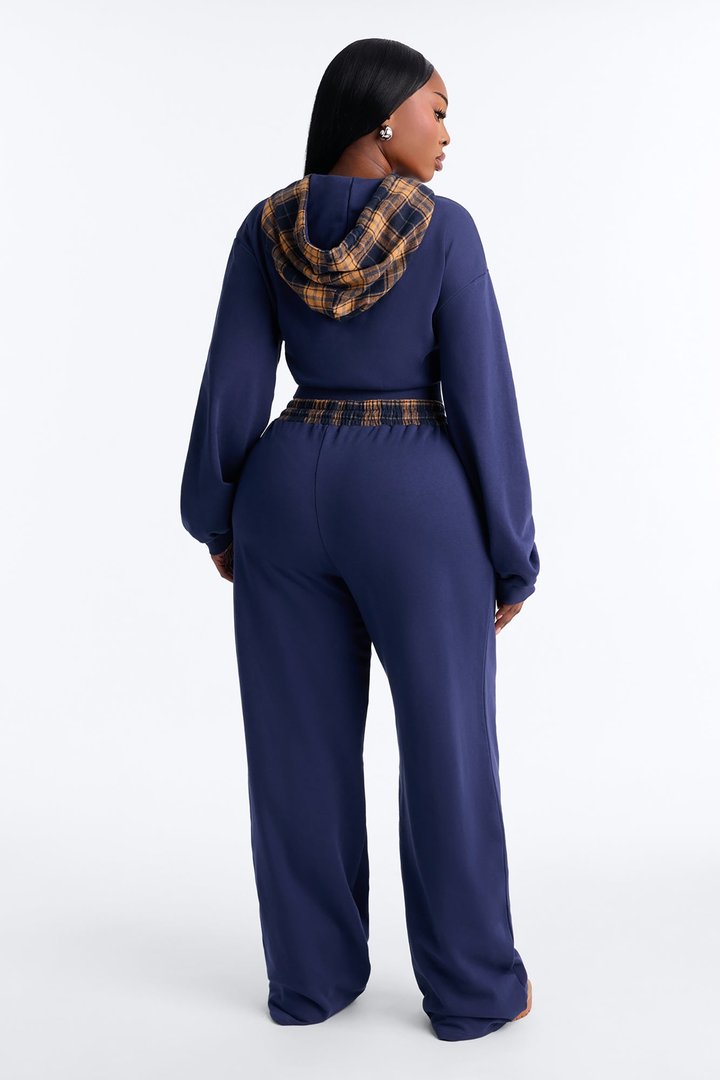 Plaid About It Pant Set - Navy