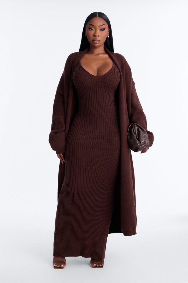 Local Love Sweater Maxi Dress Set - Chocolate
