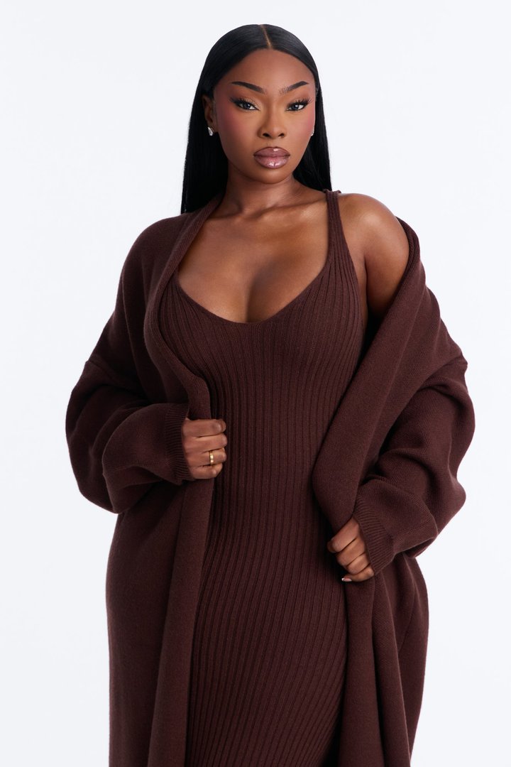 Local Love Sweater Maxi Dress Set - Chocolate