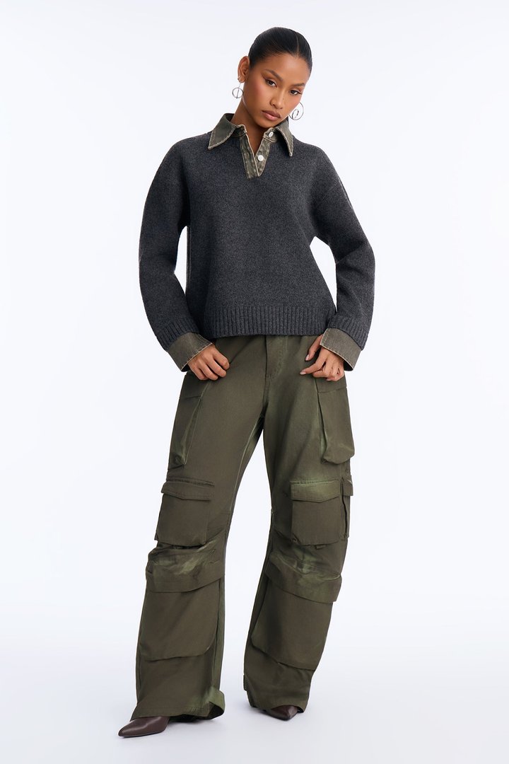 Serving Charm Denim Sweater - Charcoal/combo