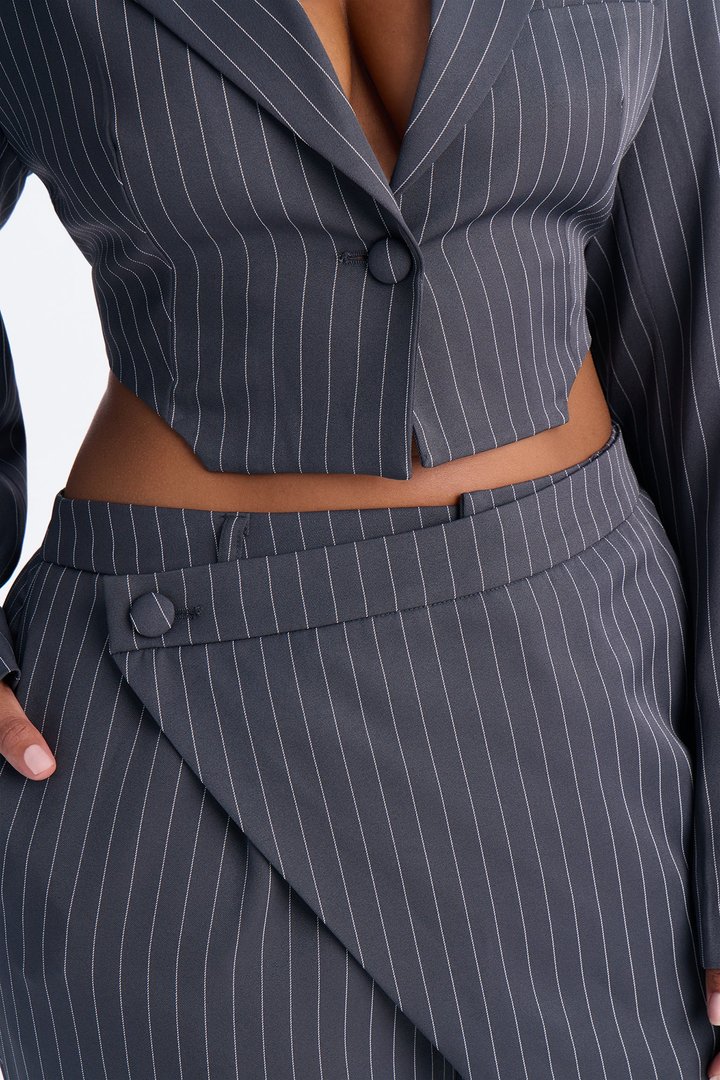 Power Plays Pinstripe Wrap Pant Set - Charcoal