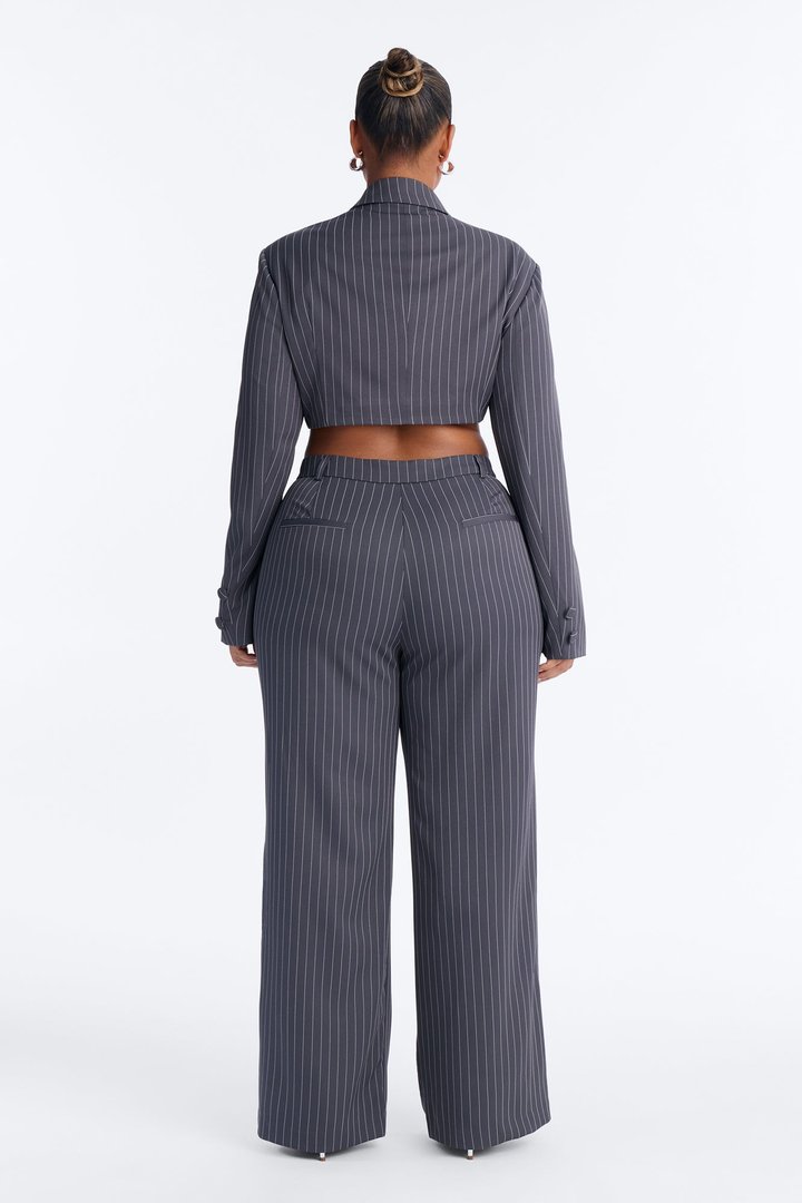 Power Plays Pinstripe Wrap Pant Set - Charcoal