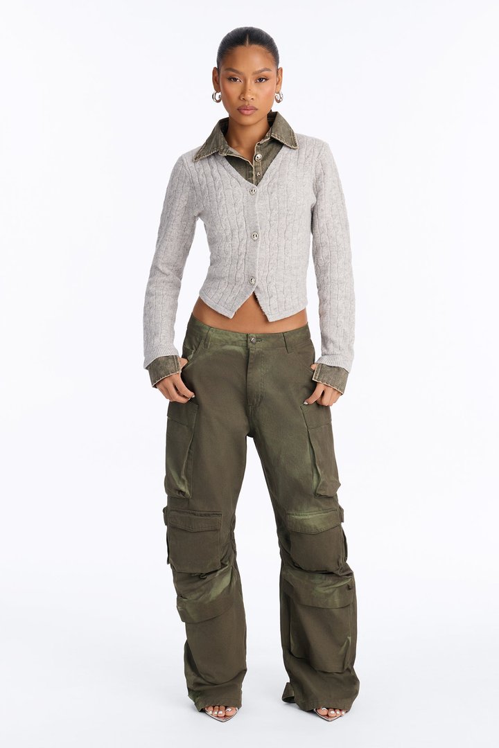 All Too Well Denim Contrast Cable Knit Cardigan - Heather/Combo