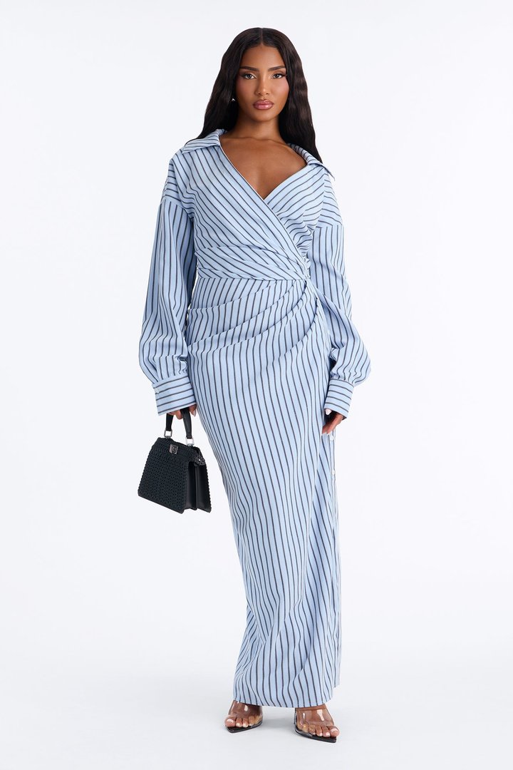 I'm Bossy Striped Collar Maxi Dress - Blue/combo