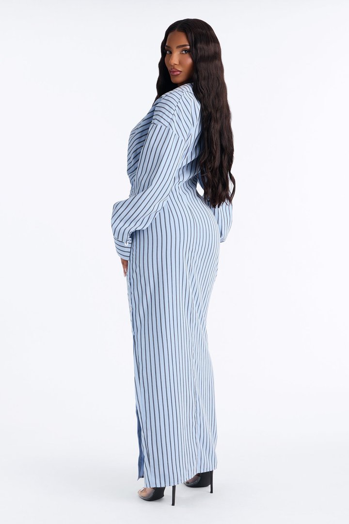 I'm Bossy Striped Collar Maxi Dress - Blue/combo
