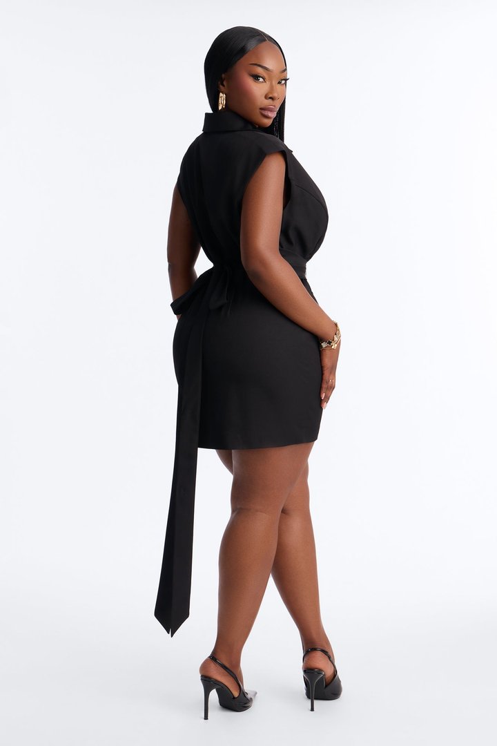 Office Baddie Belted Mini Dress - Black