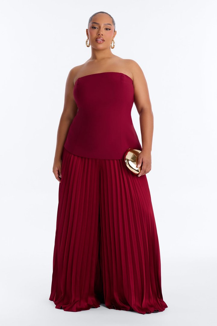 Brinley Strapless Wide Leg Jumpsuit - Wine