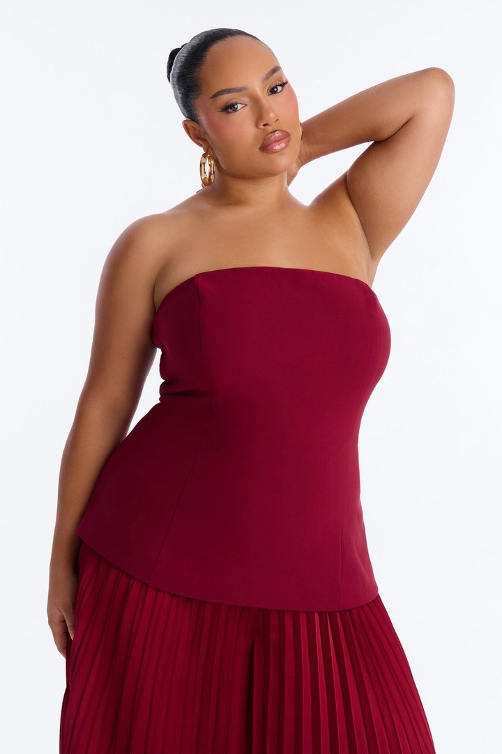 Brinley Strapless Wide Leg Jumpsuit - Wine