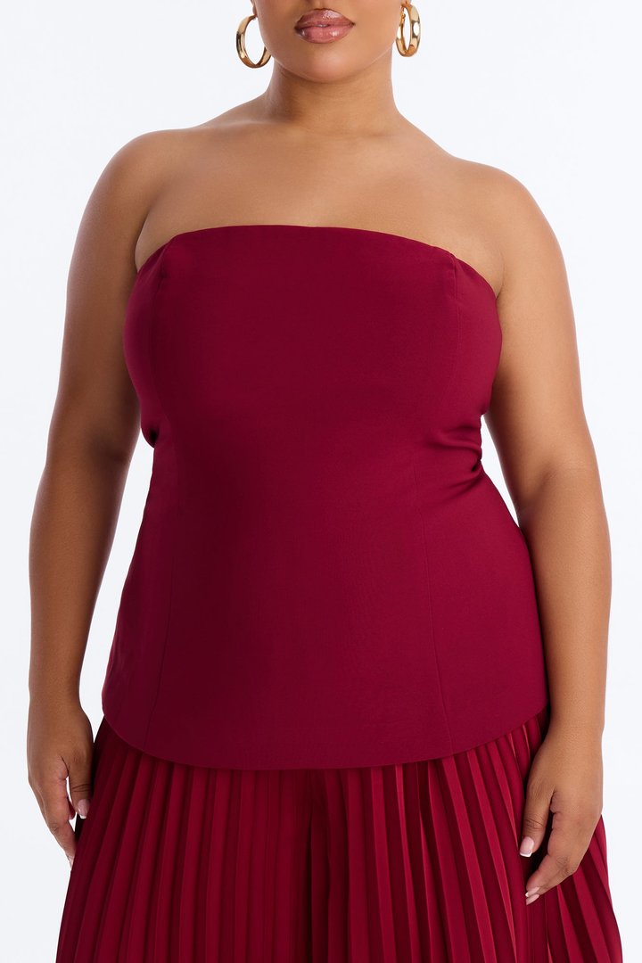 Brinley Strapless Wide Leg Jumpsuit - Wine