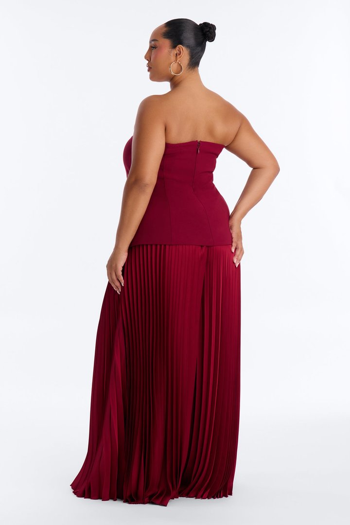 Brinley Strapless Wide Leg Jumpsuit - Wine