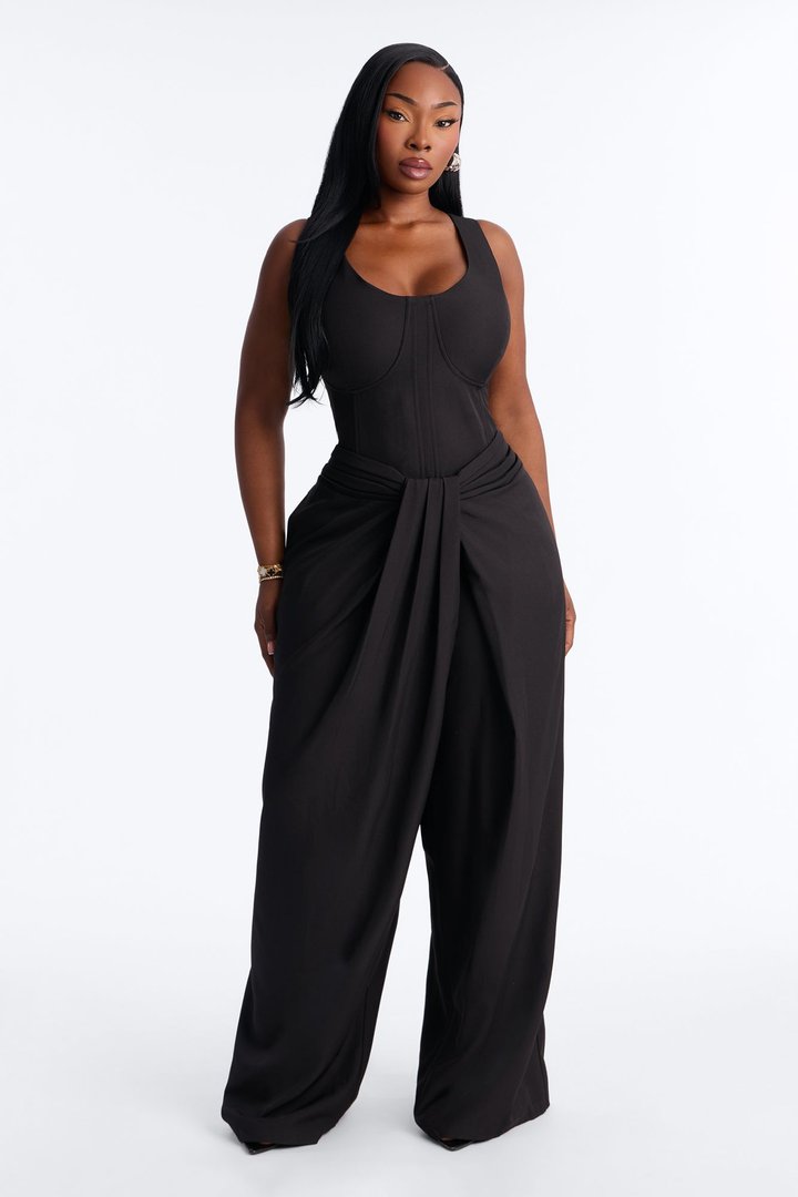 Jessa Twist Front Wide Leg Jumpsuit - Black