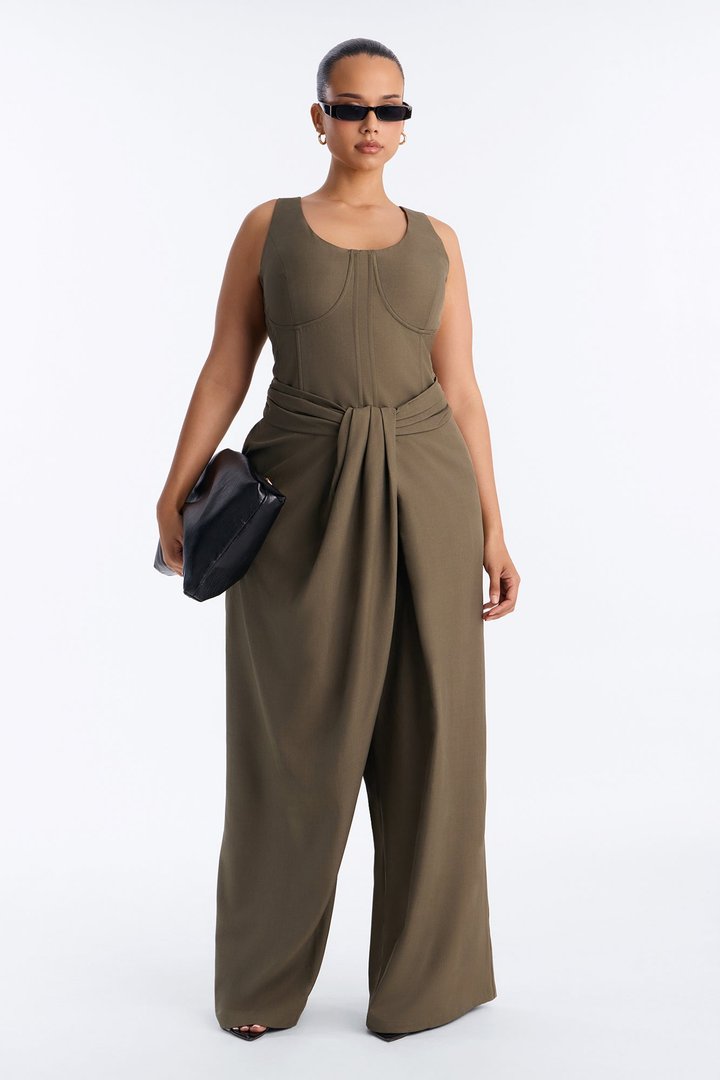 Jessa Twist Front Wide Leg Jumpsuit - Olive