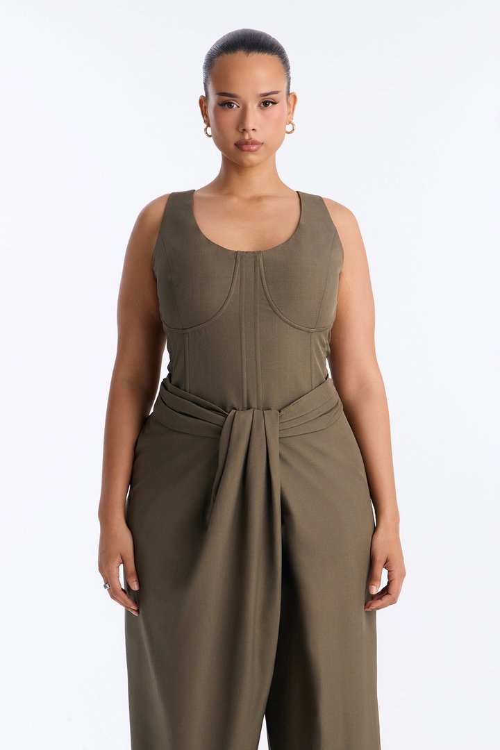 Jessa Twist Front Wide Leg Jumpsuit - Olive
