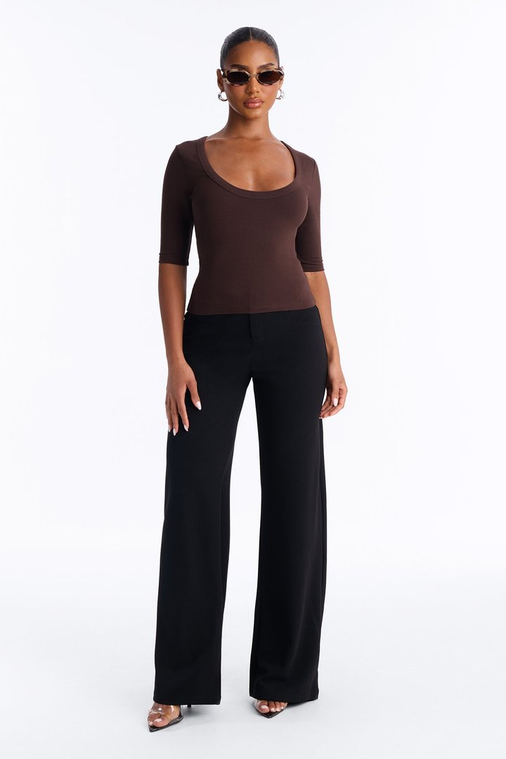 Quinn 3/4 Sleeve Scoop Neck Top - Chocolate