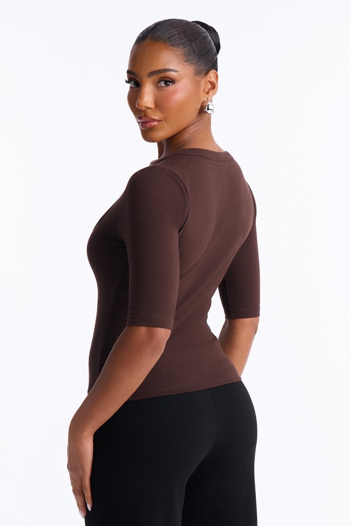 Quinn 3/4 Sleeve Scoop Neck Top - Chocolate