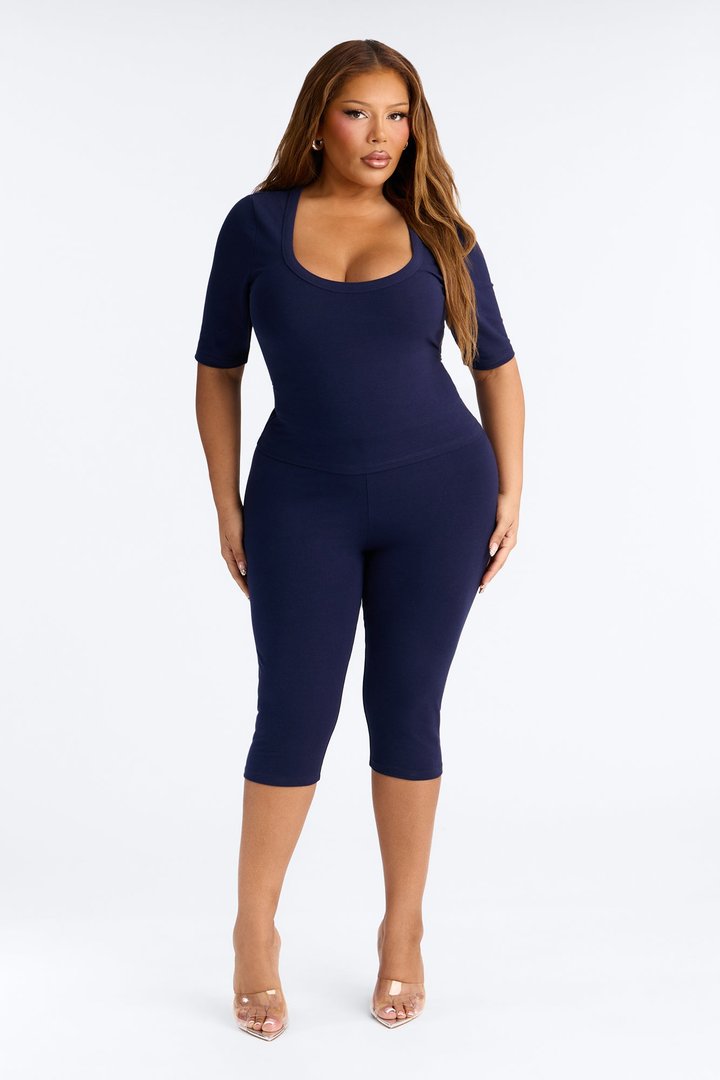 Quinn 3/4 Sleeve Scoop Neck Top - Navy