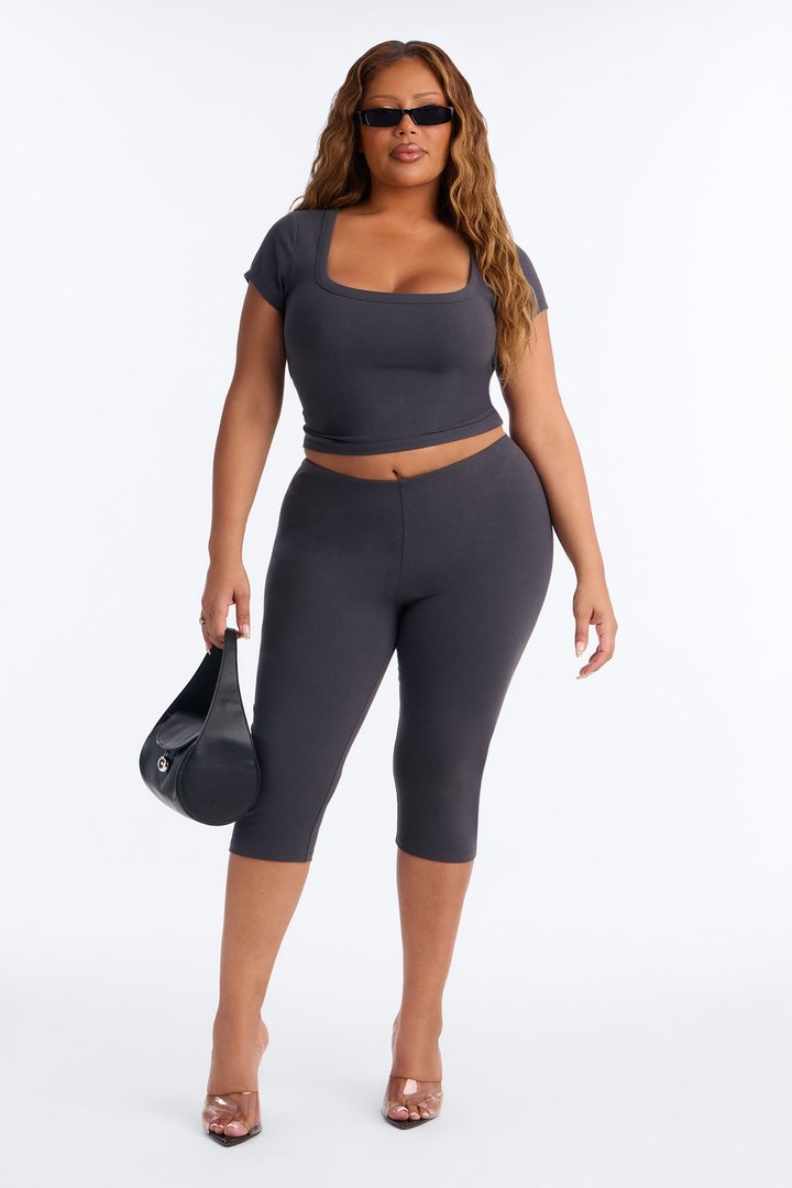 Quinn Low Neck Cap Sleeve Top - Charcoal