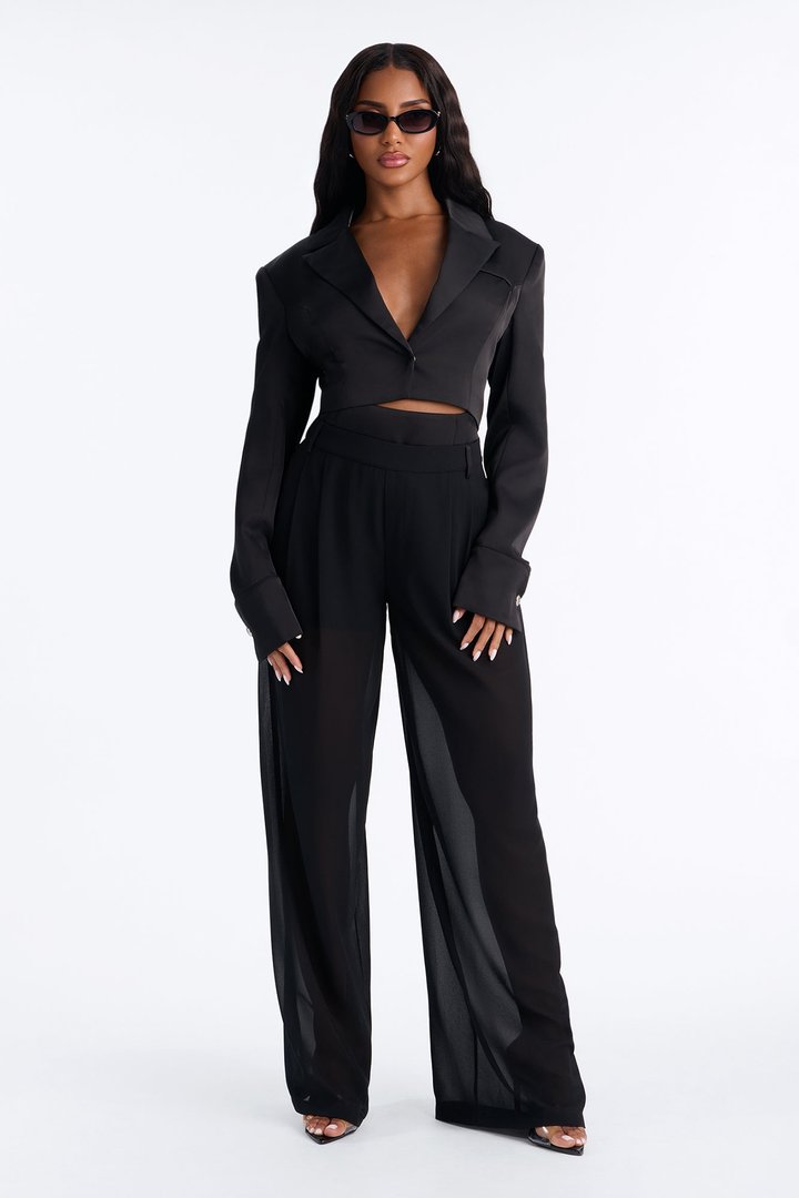 Amelia Chiffon Pant Set - Black