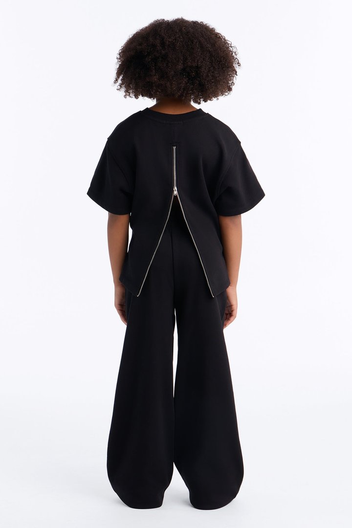 Mini Stephanie Fitted Tee Wide Leg Pant Set - Black