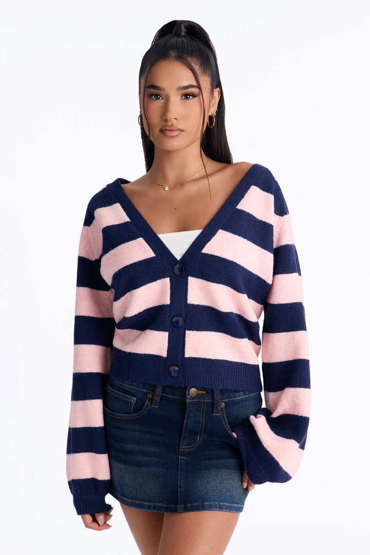 Sweet Addiction Striped Cardigan - Navy/combo