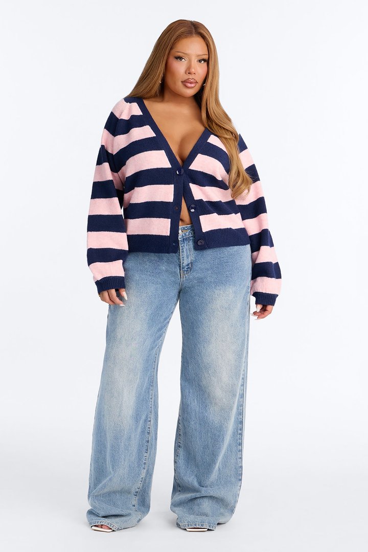 Sweet Addiction Striped Cardigan - Navy/combo