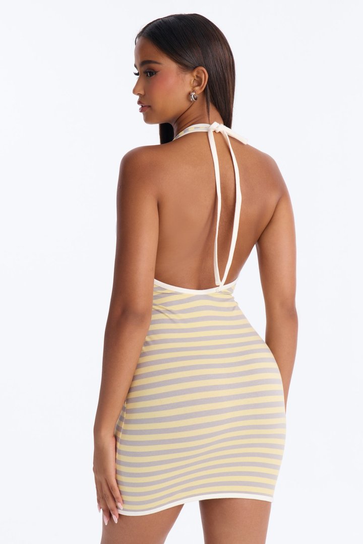 Jessa Striped Halter Mini Dress - Yellow/combo