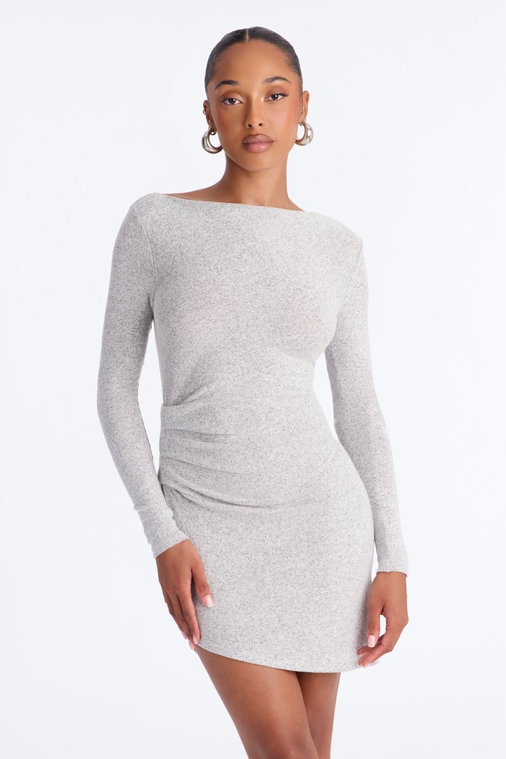 Small Town Girl Asymmetrical Sweater Mini Dress - Heather Grey