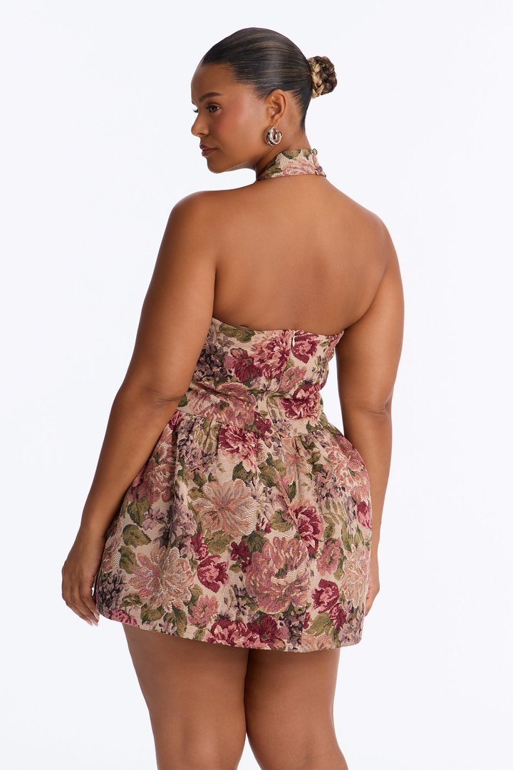 Sunday's Best Halter Jacquard Mini Dress - Burgundy/combo