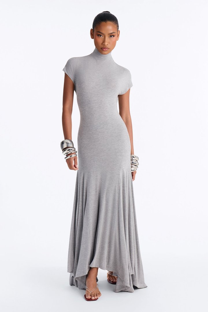 Subtle Statement Mock Neck Maxi Dress - Grey