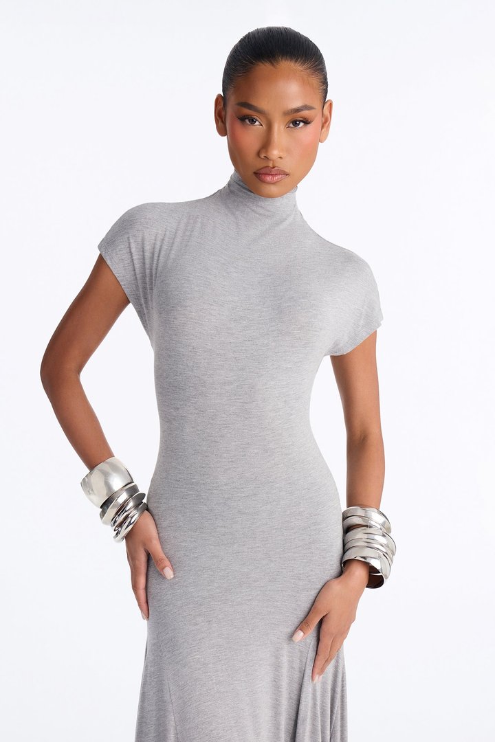 Subtle Statement Mock Neck Maxi Dress - Grey