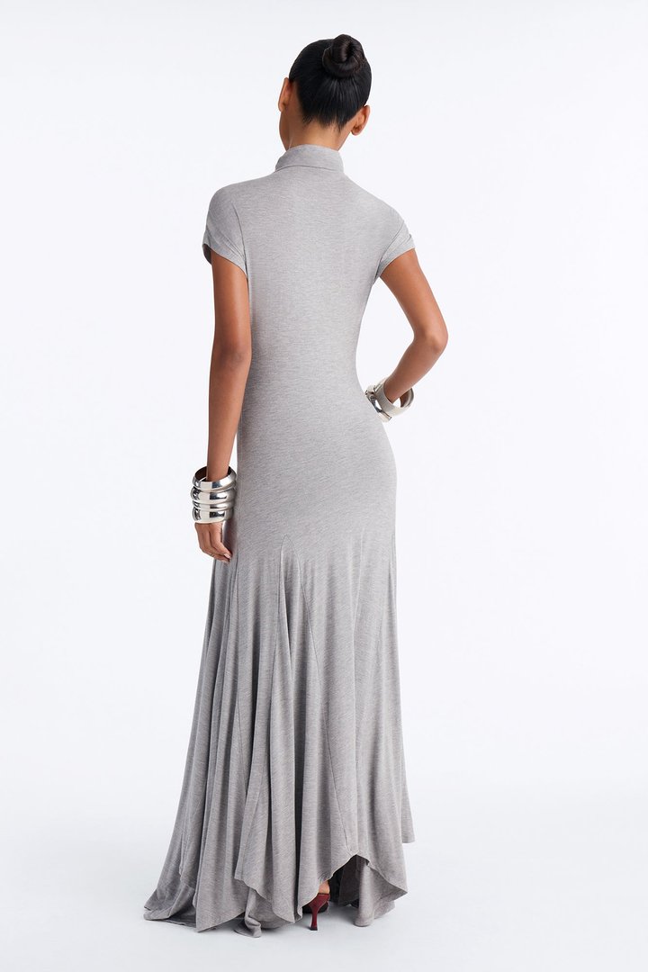 Subtle Statement Mock Neck Maxi Dress - Grey