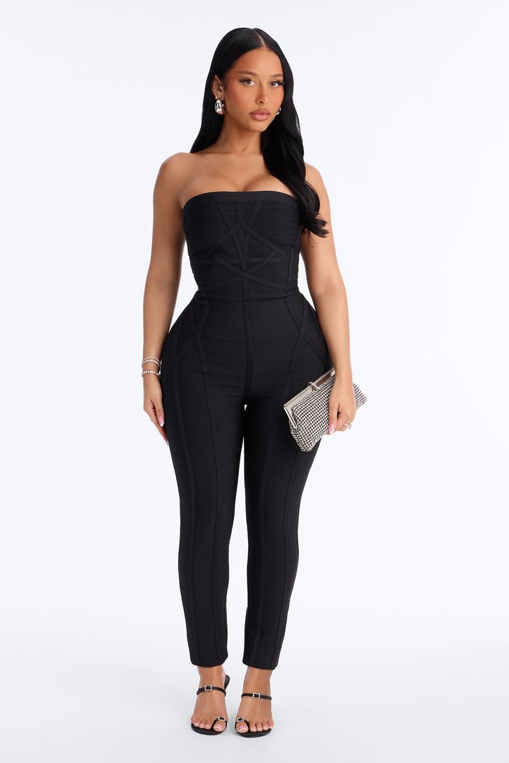 Amaya Bandage Skinny Leg Jumpsuit - Black