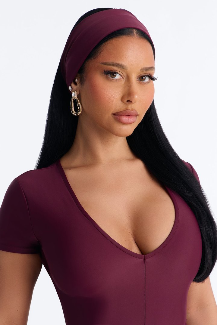 Mia Plunge Neck 2 piece Capri Jumpsuit - Burgundy