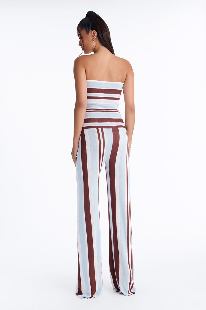 Riviera Stripe Strapless Wide Leg Jumpsuit - Blue/combo