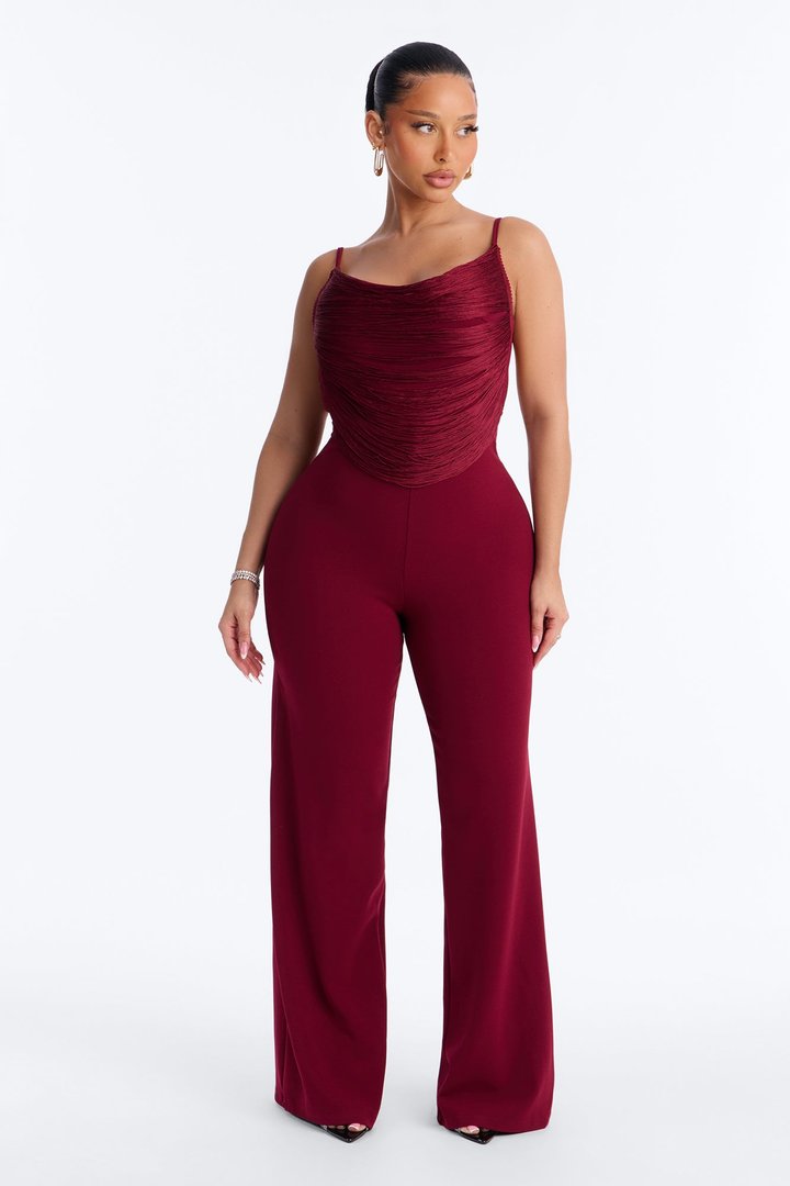 Simone Fringed Wide Leg Jumpsuit - Burgundy
