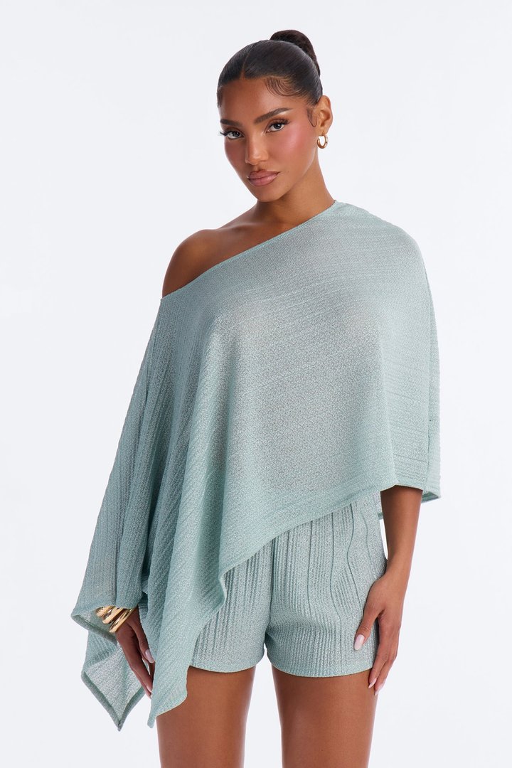 Ella Textured Shimmer Short Set - Aqua